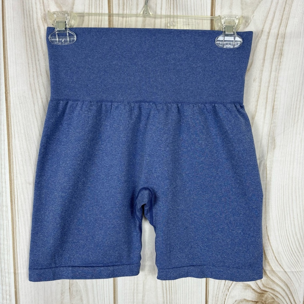 Biker Shorts Hi-Rise Elastic Stretch Waistband Workout Shorts Blue Size Medium